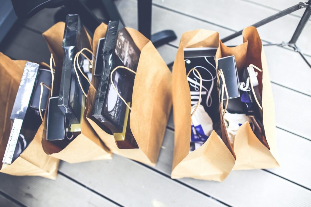 Shopping bags on a floor, a sign of lifestyle inflation