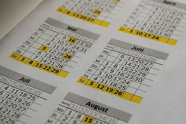 Calendar showing the years of work that earn social security benefits